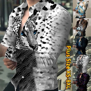 2023 Мужская Модная Праздничная Рубашка с принтом на Талию, Мужская Однобортная рубашка С лацканами, 3D Гавайская рубашка С длинным рукавом XS-8XL