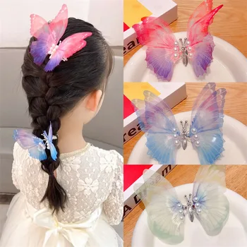 Новые китайские детские украшения 2023 года, весна / лето, для девочек, шиномонтаж, цветная заколка-бабочка