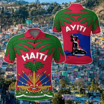 Новейший флаг страны, Карибское море, остров Гаити, ретро 3D принт, мужские/женские летние повседневные забавные рубашки-поло, футболки с короткими рукавами