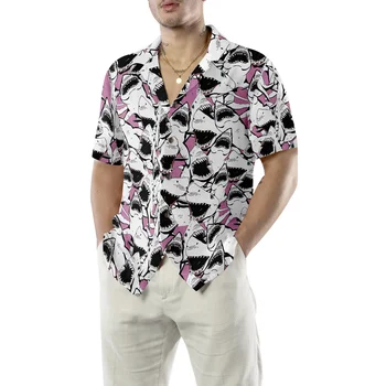 Мужская гавайская рубашка с принтом в виде акулы, летняя новинка, мужская повседневная универсальная рубашка с короткими рукавами, топ