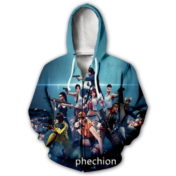 phechion/ Новая мужская/женская мобильная игра Free Fire с 3D принтом, Повседневные толстовки на молнии, Модные мужские Свободные спортивные толстовки на молнии J35