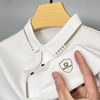 Модная рубашка поло из мерсеризованного хлопка с короткими рукавами, мужская летняя рубашка с вышивкой высокого класса, шелковистая дышащая футболка M-4XL