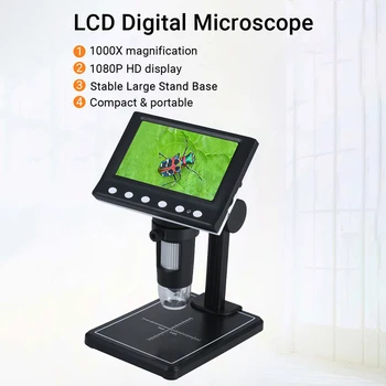 Цифровой микроскоп для фото и видео с 4,3-дюймовым экраном 1080P с 1000-кратным увеличением, 8 шт. стереомикроскоп