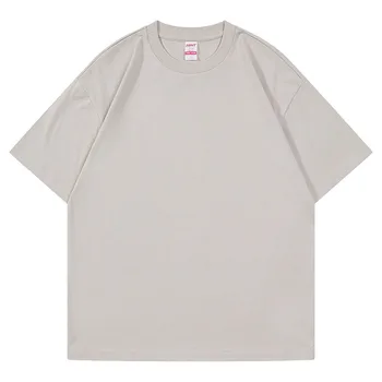 01861 220 г хлопка, летняя модная однотонная мужская белая футболка с коротким рукавом, Удобные повседневные пуловеры для подростков