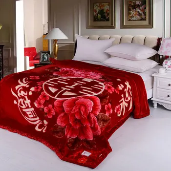 Двухслойное утепленное зимнее свадебное красное одеяло Raschel 200x230 см