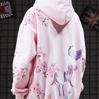 Толстовка с розовым цветочным принтом, уличная одежда, свободные мужские толстовки с длинным рукавом в стиле панк, осенняя мода Харадзюку, Япония, толстовки, топы в стиле хип-хоп