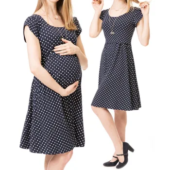 Новые Женские платья для беременных, летние платья для беременных с коротким рукавом и принтом в горошек, платье для кормления грудью, Повседневная одежда для беременных