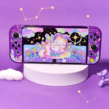 Funda OLED Nintendo Switch Cover Case Kawaii Cute Purple Magic Cat Фиксируемая Защитная Мягкая Оболочка Для Контроллера Switch Joy-Con