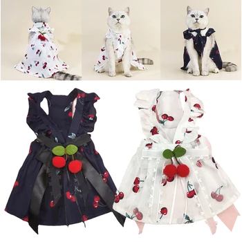 Новые Ins Вишневая одежда для домашних животных Свадебное платье для собак Платье-юбка в стиле принцессы Одежда для домашних животных Подарочный Галстук-бабочка Дизайнерская одежда для собак INS