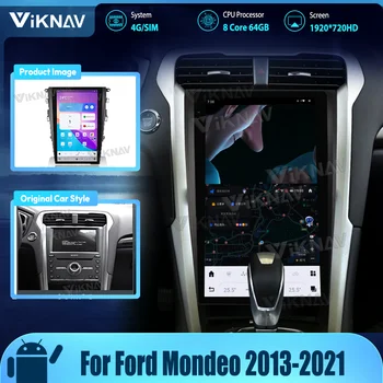 Автомобильное радио в стиле Tesla Для Ford Mondeo 2013-2021 Android Auto Audio 8-Ядерный Беспроводной CarPlay GPS Экран 13,6-дюймовый Мультимедийный Плеер