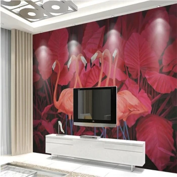 обои beibehang для домашнего декора На заказ, рулон обоев, красный тропический фламинго, фотообои, фоновое украшение стен, настенная роспись