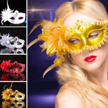 Маскарадный Танцевальный костюм на Хэллоуин, Полумаска для лица, украшение, Маска для Хэллоуина, Женская Сексуальная маска для глаз с цветами из перьев