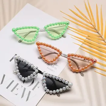 UV400, маленькие очки в стиле панк-шик Y2K, Солнцезащитные очки с жемчугом роскошных оттенков, солнцезащитные очки без оправы