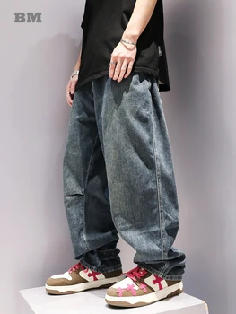 Корейская уличная одежда Синие Прямые Мешковатые джинсы Мужская одежда Harajuku Высококачественные Джинсовые брюки карго Японские Модные брюки Мужские