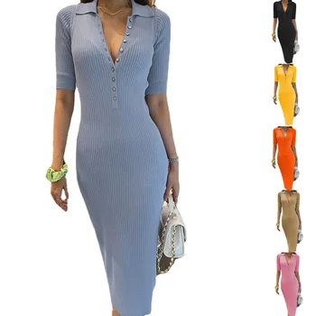 Женское платье Весенне-летнего темперамента, мода на поездки, простое платье средней длины, однотонное повседневное платье 2023