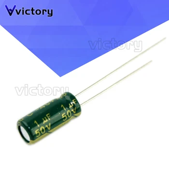 50 шт./лот 1 МКФ 50V 105C 4x7 мм Алюминиевый электролитический конденсатор 5 * 11 мм Радиальный электролитический конденсатор 50V 1 МКФ радиальный вывод 50шт