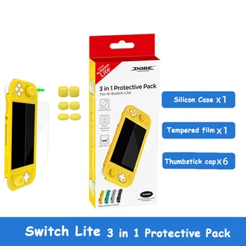 Защитный чехол 3 в 1 для Switch Lite Силиконовый чехол + Закаленная пленка + 6 колпачков для большого пальца для Switch Lite Противоударный Защитный