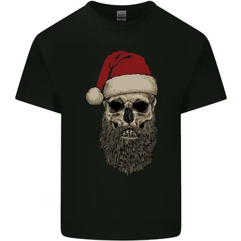 Рождественская мужская хлопковая футболка Santa Skull в готическом стиле Хэви-метал