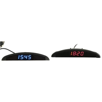 2 Комплекта автомобильного цифрового светодиодного Вольтметра 3 В 1 на 12 В, часы для измерения температуры, термометр, синий и красный