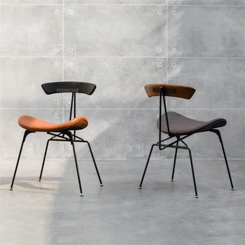 Скандинавские кожаные обеденные стулья для кухонной мебели Домашний свет Роскошь Ретро Индустриальный стиль Креативный обеденный стул со спинкой Стул