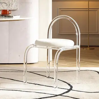 Скандинавское кресло для макияжа Мебель для спальни Роскошное акриловое кресло Эргономичные кресла для отдыха Обеденный стул с прозрачной спинкой