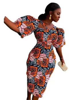 Платья из полиэстера в африканском стиле для женщин, 2023 Летние африканские женские платья с коротким рукавом и принтом длиной до колен, платья с африканским принтом