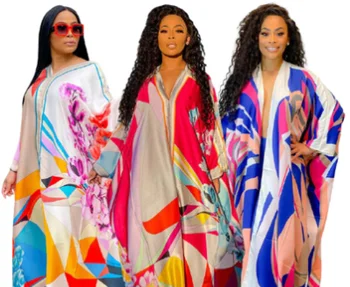Африканские платья для женщин 2021 Летние Африканские женщины с V-образным вырезом Плюс размер Платье с принтом Африканское платье Макси Платье Женское платье