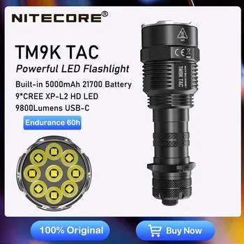 Тактический Фонарик NITECORE TM9K TAC 9800 Люмен 9 x CREE XP-L2 HD LED Мощный USB-Перезаряжаемый Фонарик Со Встроенной Батареей 21700