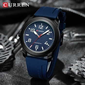 CURREN Деловые Простые мужские часы, модный Стильный силиконовый ремешок, наручные часы для мужчин, дизайн корпуса, шестерни, кварцевый мужской хронограф