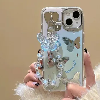 Роскошный Японский Корейский зеркальный брелок-бабочка с покрытием для телефона для iphone 14 13 12 Pro Max Задняя крышка из ТПУ