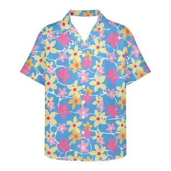 Оригинальный дизайн логотипа, сублимационная печать, пляжная одежда, воротник на пуговицах из полиэстера, рубашка с короткими рукавами, Мужская гавайская рубашка