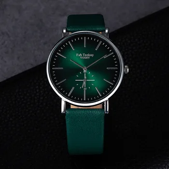 Женские Мужские часы, кожаные Модные повседневные Простые Черные Зеленые Женские часы-браслет, кварцевые наручные часы из сплава Relogio Feminino