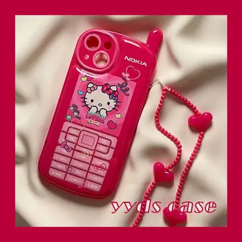 Sanrio Creative Hello Kitty с Браслетом Чехлы Для Телефонов iPhone 14 Plus 13 12 11 Pro Max Mini XR XS MAX 8 X 7 Задняя Крышка Корпуса
