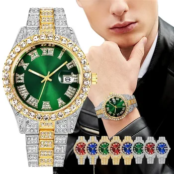 Модные мужские кварцевые часы с бриллиантами Классические деловые немеханические водонепроницаемые ручные часы Мужские повседневные банкетные наручные часы