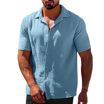 2023 Новая мужская повседневная блузка, хлопковая льняная рубашка, Свободные топы, футболка с коротким рукавом, летние повседневные Красивые Мужские рубашки