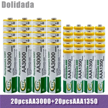 BTY – Batterie NiMH Rechargeable 1.2V AA 3000mAh + 1.2V AAA 1350mAh, Pour Télévision Portable DVD, Téléphone  Télécommande LED