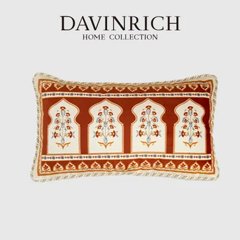 DAVINRICH Porch Roma Цветочные чехлы для поясничных подушек в стиле ретро из кирпично-красного бархата, прямоугольная наволочка 30x50 см для дивана-кровати в гостиной