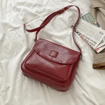 Корейский стиль, винтажный портфель, сумка через плечо, однотонная сумка-мессенджер из искусственной кожи, женские кошельки через плечо большой емкости, сумки