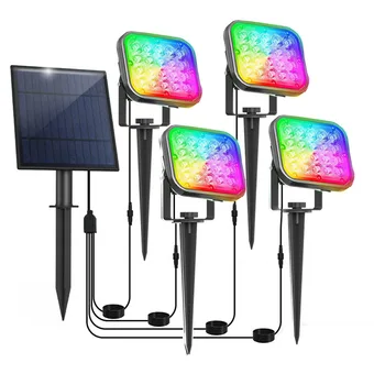 Солнечные прожекторы с изменением цвета 4 в 1 RGB Солнечные ландшафтные фонари Наружный водонепроницаемый солнечный садовый прожектор для декора дорожки