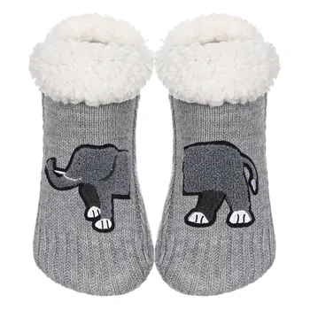 Носки с пушистыми тапочками/ Супер мягкие домашние носки с захватами для женщин / Домашние носки с нескользящей флисовой подкладкой, один размер, слоник