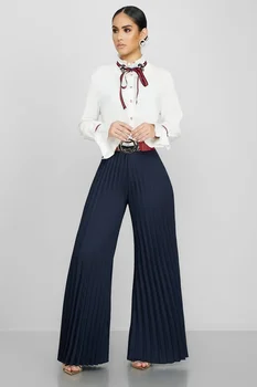 Женские брюки, Новинка моды 2023, Уличный законодатель моды, плиссированные брюки, широкие длинные брюки, Однотонная женская одежда без пояса