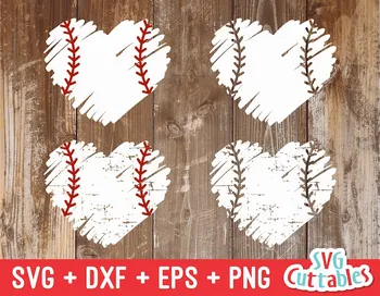 Бейсбольное сердечко svg - Софтбольное сердечко svg - Файл с вырезкой в стиле Гранж - svg - dxf - eps - png - Силуэт - Скачать в цифровом формате