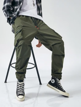 Брюки-карго в японском стиле, мужские повседневные брюки оверсайз, Уличная одежда, Черные брюки для бега трусцой, Летние брюки в стиле харадзюку в стиле хип-хоп с большими карманами