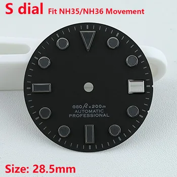 Циферблат NH35 черный циферблат Циферблат S циферблат зеленый светящийся циферблат Подходит для часового механизма NH35 NH36 аксессуары для часов Инструмент для ремонта часов