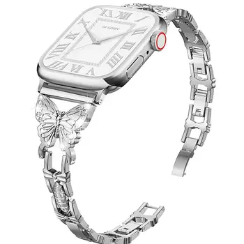 Металлический ремешок для Apple Watch Band 45 мм 41 мм 49 мм Из нержавеющей Стали в стиле Бабочки iWatch Ultra 8 7 6 5 4 3 SE 44 мм 42 мм 40 мм ремешок