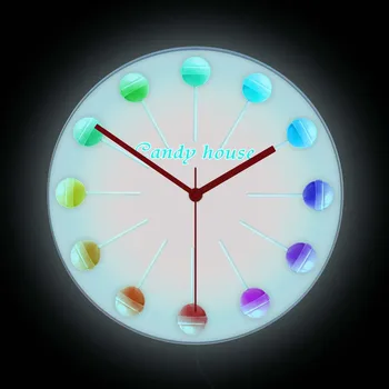 Candy House Часы со светодиодной подсветкой Бизнес-дисплей Неоновая Световая Вывеска Красочные Леденцы на палочке Светящиеся Настенные часы Прикроватная Ночная лампа