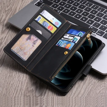 Многофункциональный Кожаный Чехол-Бумажник На молнии Для iPhone 14 Pro Max 11 12 13 7 14 Plus XR XS Max С Магнитными Слотами Для Нескольких Карт, Обложка-Книжка