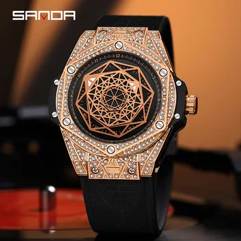 SANDA Лидирующий бренд, роскошные мужские часы, модные кварцевые мужские часы с бриллиантами, водонепроницаемые наручные часы 3ATM для мужчин Relogio Masculino 7033