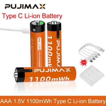 PUJIMAX AAA1.5V 1100mWh USB Type C Литий-ионный Аккумулятор Для Электрической Игрушки С Дистанционным Управлением, Зарядка Постоянным Напряжением, Прочный