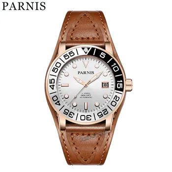 Мужские часы Parnis 42 мм, 21 Драгоценный камень, Miyota 821A, Автоматическая Светящаяся метка, Сапфировое стекло, Кожаный ремешок, 10 БАР